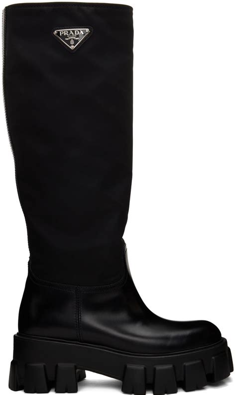 prada boots black tall|Prada high heel boots.